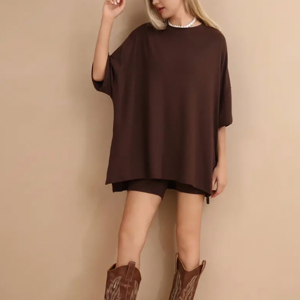 Chocolate Brown Two-Piece Biker Short Set